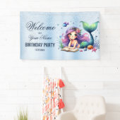 Welkom Verjaardagspartij Waterverf Zeemeermin Zee  Spandoek (Insitu)