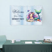 Welkom Verjaardagspartij Waterverf Zeemeermin Zee  Spandoek (Beurs)