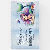 Welkom Verjaardagspartij Waterverf Zeemeermin Zee  Spandoek (Verticaal)