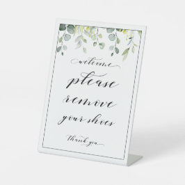 Welkom, verwijder je bord met de groene schoenen reclamebord met voetstuk