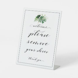 Welkom, verwijder je tropische gebarentaal. reclamebord met voetstuk