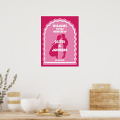Welkom Vet Roze Magenta Retro Wavy Arch Bruiloft Poster (Keuken)