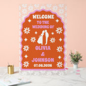 Welkom Vet Roze Sinaasappel Retro Boho Daisy Bruil Acryl Bord (Huwelijk)