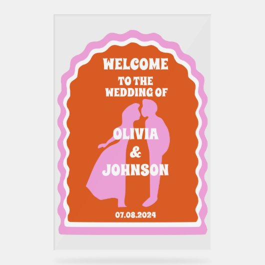 Welkom Vet Roze Sinaasappel Retro Wavy Arch Bruilo Acryl Bord (Voorkant)
