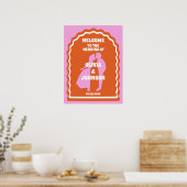 Welkom Vet Roze Sinaasappel Retro Wavy Arch Bruilo Poster (Keuken)
