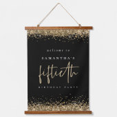 Welkom vijftigste Gold Glitter Name Black Hangend Wandkleed (Voorkant)