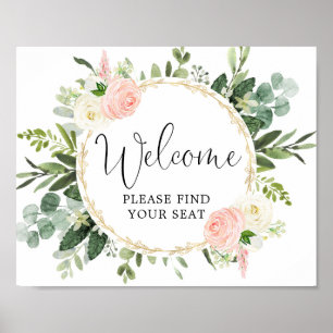 Welkom, vind uw stoelbord roze groen poster