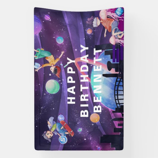 Welkom virtuele realiteit bij games op feestdag spandoek (Verticaal)