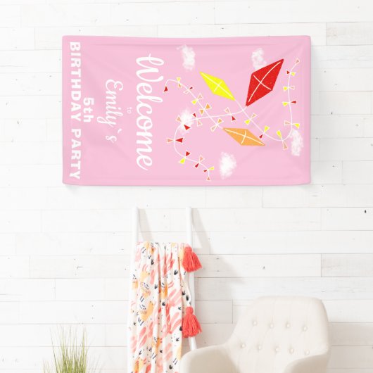 Welkom Vliegers in Sky Roze Meisje Verjaardagsfees Spandoek (Insitu)