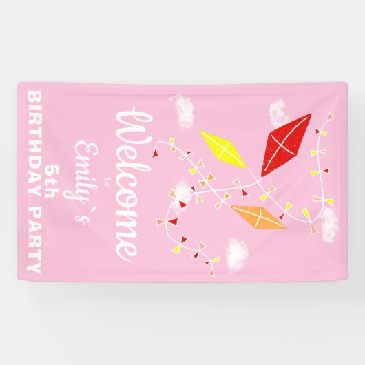 Welkom Vliegers in Sky Roze Meisje Verjaardagsfees Spandoek (Horizontaal)