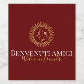 Welkom vrienden Engels / Italiaans aangepast Wijn Etiket (Enkel label)