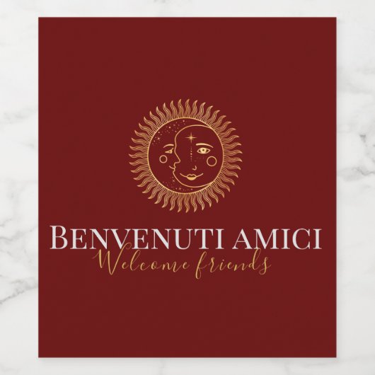 Welkom vrienden Engels / Italiaans aangepast Wijn Etiket (Enkel label)