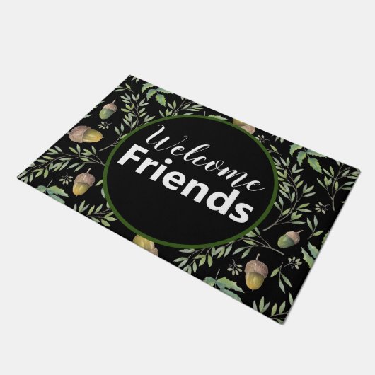 Welkom Vrienden| Groene en Zwarte Kunstdoormat Deurmat (Schuin)