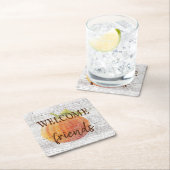 Welkom vrienden pompoen op weersplanten kartonnen onderzetters (Insitu)