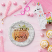 Welkom vrienden pompoen op weersplanten papieren bordje (Feest)