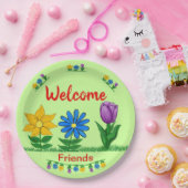 Welkom Vrienden Tuin Bloemen Lichtgroen Papieren Bordje (Feest)