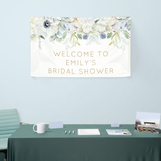 Welkom Vrijgezellenfeest naam Witte Bloemen Leaf Spandoek (Beurs)