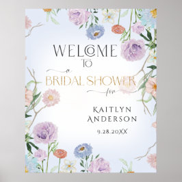 Welkom Vrijgezellenfeest Wildflower Sky Blue Flora Poster