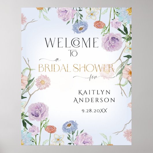 Welkom Vrijgezellenfeest Wildflower Sky Blue Flora Poster (Voorkant)