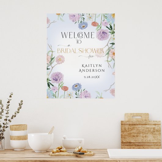 Welkom Vrijgezellenfeest Wildflower Sky Blue Flora Poster (Keuken)
