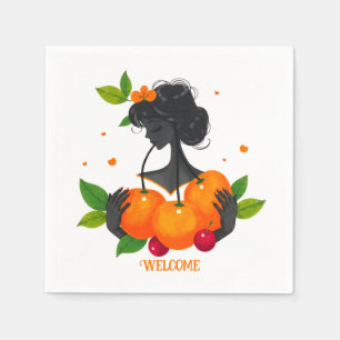 Welkom-Vrouwelijke Fruit Kunstprint – Citrus Meisj Servet