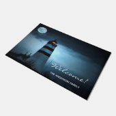 Welkom vuurtoren nacht volle maan donkere wolken deurmat (Schuin)