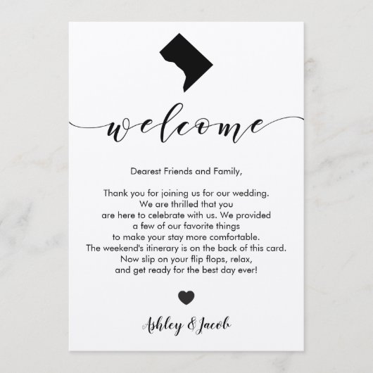 Welkom Washington DC Wedding Letter & Itinerary Programmakaart (Voorkant)