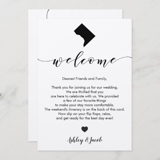 Welkom Washington DC Wedding Letter & Itinerary Programmakaart (Voorkant / Achterkant)