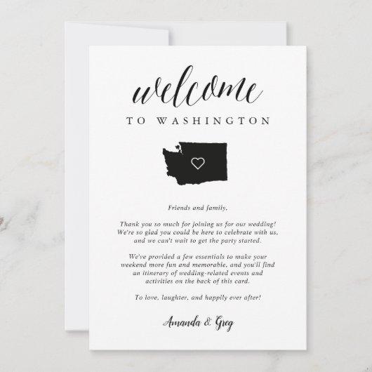 Welkom Washington Wedding Letter & Itinerary (Voorkant)