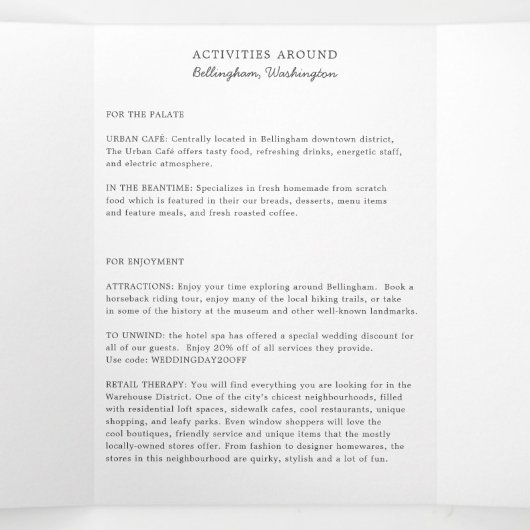 Welkom Washington Wedding Letter & Itinerary Drieluik Programma (Binnenkant midden)