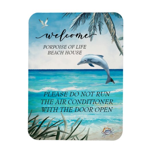 Welkom Watercolor Beach House Dolfijn Magneet (Verticaal)