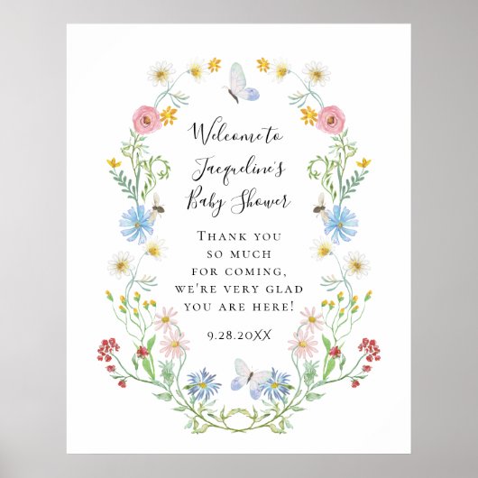 Welkom Waterverf bloemen Baby shower P Poster (Voorkant)