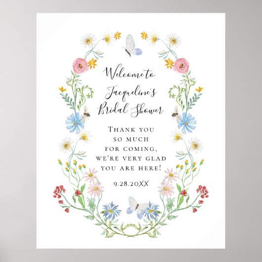 Welkom Waterverf bloemen Baby shower Poster (Voorkant)