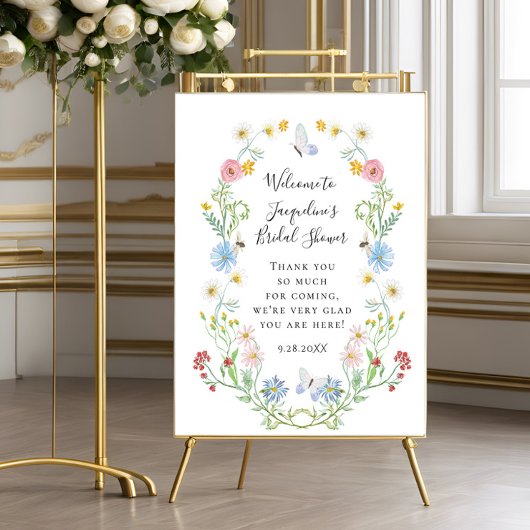 Welkom Waterverf bloemen Baby shower Poster