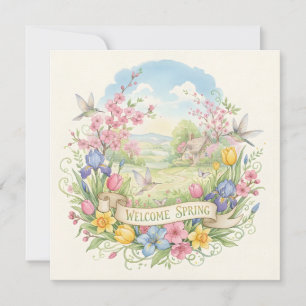 Welkom Waterverf Bloemen en Kolibries Lente Kaart