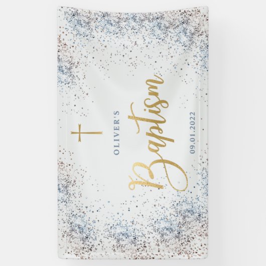 Welkom waterverf Blue en Gold Baptism Spandoek (Verticaal)