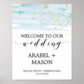 Welkom waterverf Blue en Gold Sparkle Weddenschap Poster (Voorkant)