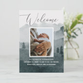 Welkom. Waterverf bosgebied wintergeboorte baby Aankondiging (Staand voorkant)