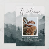 Welkom. Waterverf bosgebied wintergeboorte baby Aankondiging (Voorkant / Achterkant)