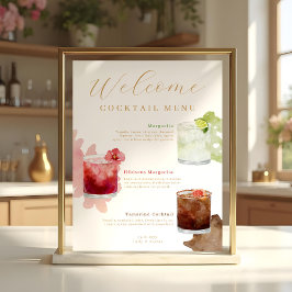 Welkom Waterverf Cocktails Wedding Drink Menu Poster
