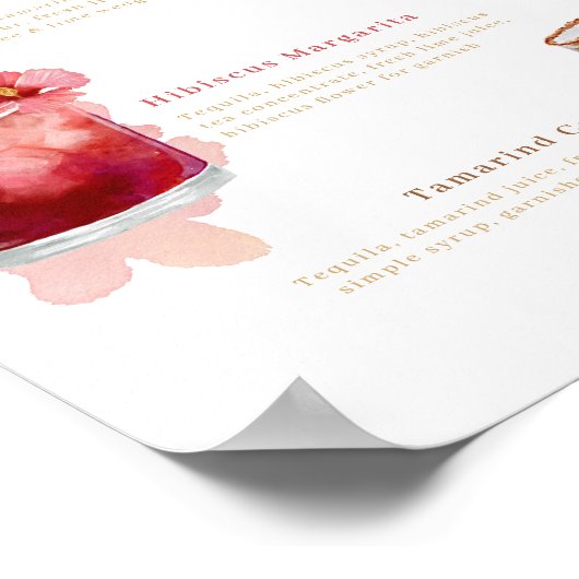 Welkom Waterverf Cocktails Wedding Drink Menu Poster (Hoek)