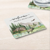 Welkom Waterverf Forest Cabin Home Rental Kartonnen Onderzetters (Schuin)