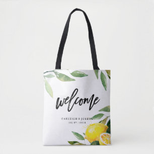 Welkom Waterverf Lemon Bohemian Bruiloft Canvas ta Tote Bag