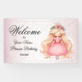 Welkom Waterverf Roze Prinses Verjaardagsfeest Spandoek (Horizontaal)