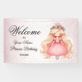 Welkom Waterverf Roze Prinses Verjaardagsfeest Spandoek