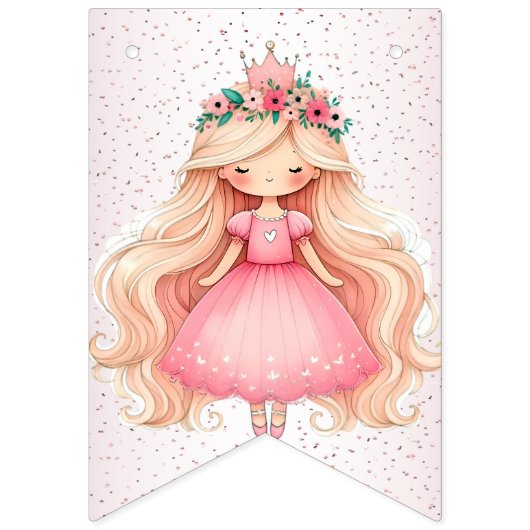 Welkom Waterverf Roze Prinses Verjaardagsfeest Vlaggetjes (Derde vlag)