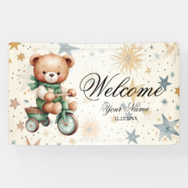 Welkom Waterverf Teddy Bear Groen Fietsfeest Spandoek