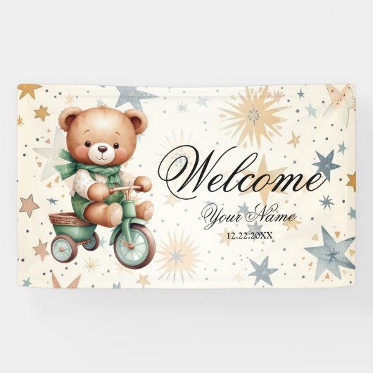 Welkom Waterverf Teddy Bear Groen Fietsfeest Spandoek (Horizontaal)