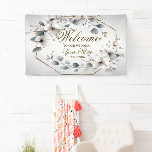Welkom Waterverf White Flowers Golden Silver Spandoek (Insitu)
