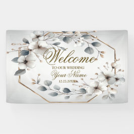 Welkom Waterverf White Flowers Golden Silver Spandoek